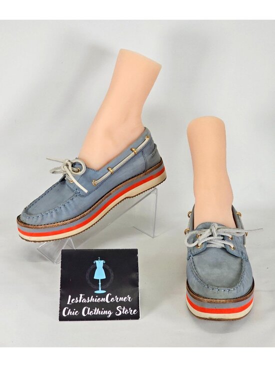 Tory Burch Shoes - Tory Burch Women's Blue Nubuck Leather Joey Platform Boat Shoes Size 8 241